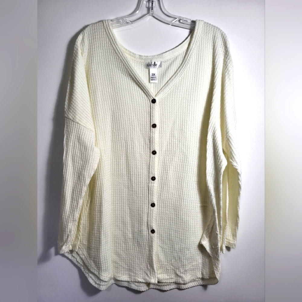 Just Be white waffle knit button up tunic women's 3X #2086